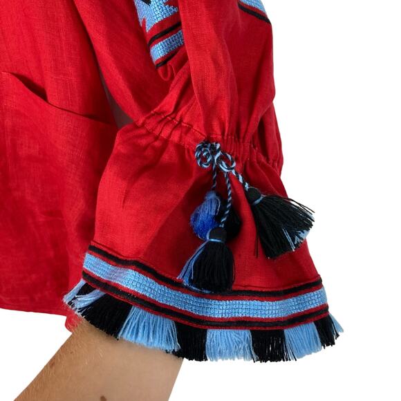 NWOT MARCH 11 Dress XS Tunic Aztec Embroidery Off Shoulder Long Sleeve Tassel - Picture 12 of 15